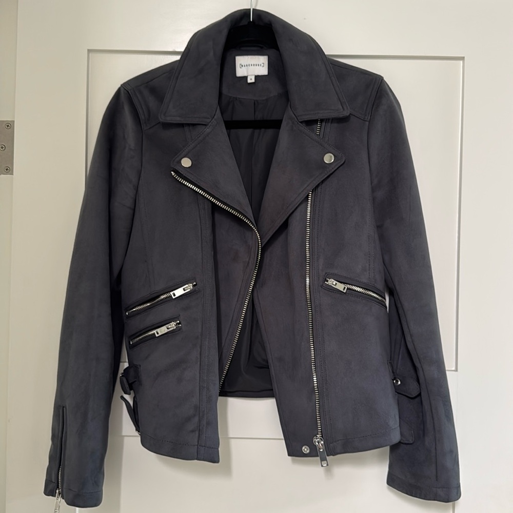 Grey bikers jacket in soft suede type material.  Size US 8, UK 12